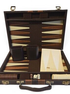 Backgammon 15x10 Faux Leather Case, 1 1/8" Checkers **COMPLETE**